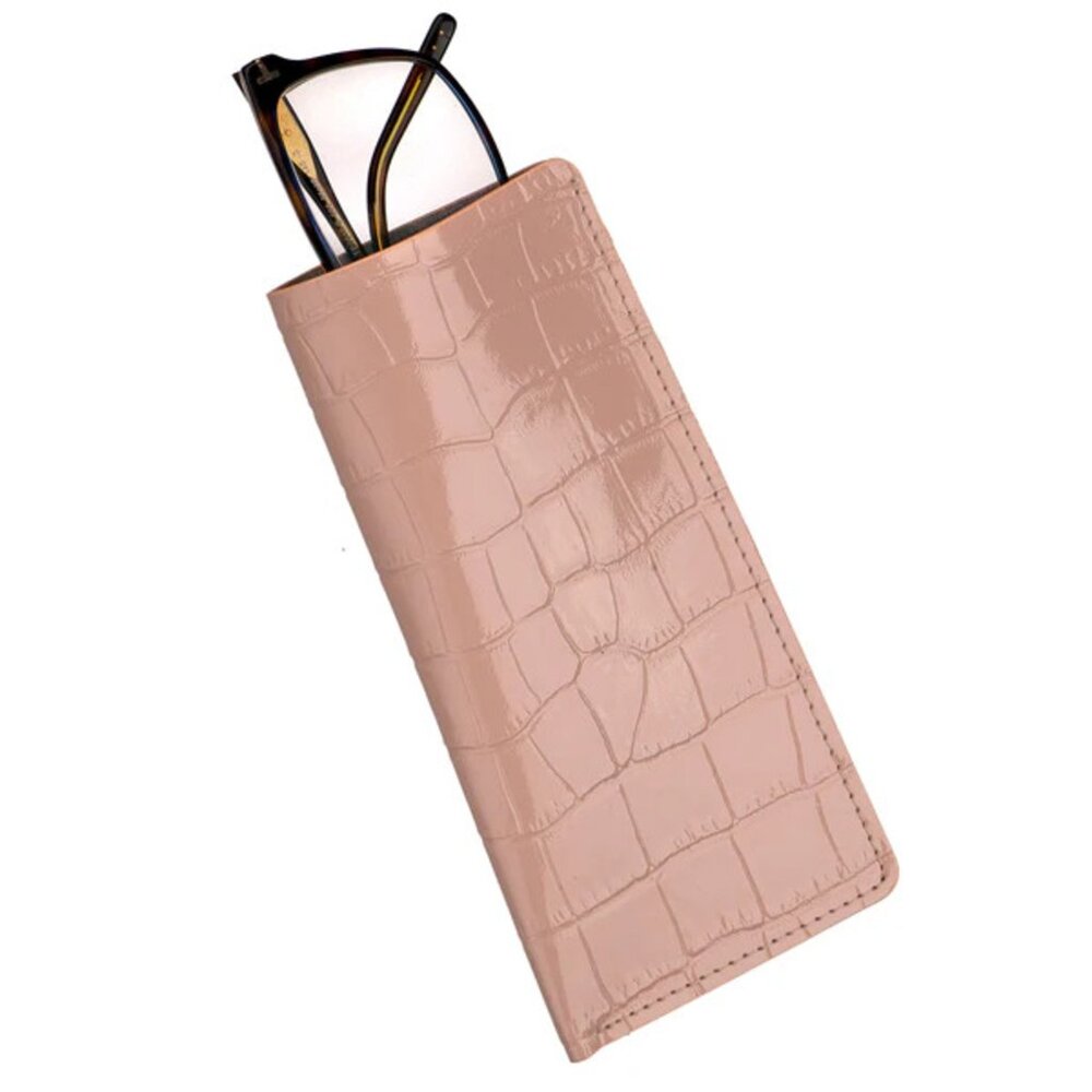 Luxury Calfskin Glasses Case – Alligator‑Style Texture - Concentrated Latte